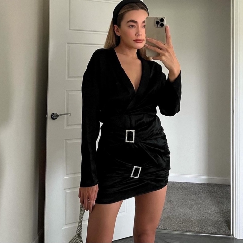 Zara Satin Embellished Buckle Dress